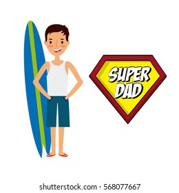 happy father's day card with happy man cartoon icon over white background. colorful design. vector illustration