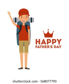 happy father's day card with happy man cartoon icon over white background. colorful design. vector illustration