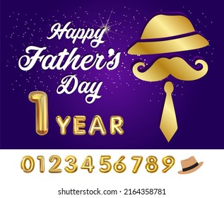 Happy Father's Day Card with Moustache and Tie. Vector illustration