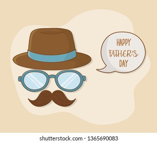 happy fathers day card with mustache and glasses