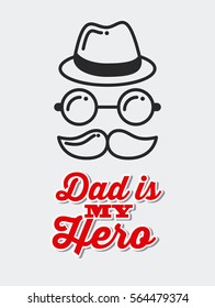 happy father's day card with mustache, hat and glasses icon over white background. colorful design. vector illustration