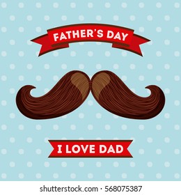 happy father's day card with mustache icon. colorful design. vector illustration