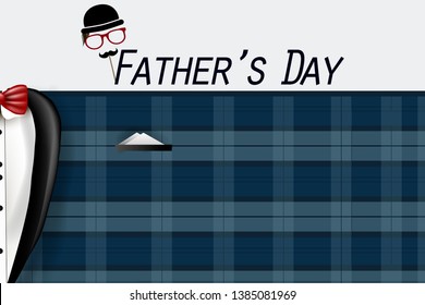 Happy Father's Day card with necktie, white shirt on blue 
background. Greetings and presents for Father's Day.Vector illustration Greeting card template.
