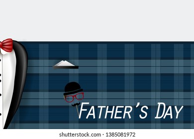 Happy Father's Day card with necktie, white shirt on blue 
background. Greetings and presents for Father's Day.Vector illustration Greeting card template.
