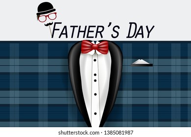 Happy Father's Day card with necktie, white shirt on blue 
background. Greetings and presents for Father's Day.Vector illustration Greeting card template.
