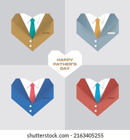 Happy father's day card as office worker suit in heart shape. Concept of gratitude for dads.
