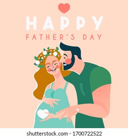 Happy father's day card with pregnant couple waiting for baby