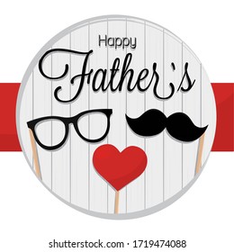 Happy fathers day card. Red heart, glasses and mustache - Vector