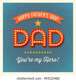 Happy Father's Day Card With Retro Light Bulb Font