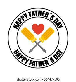 happy father's day card with screwdrivers and heart icon over white background. colorful design. vector illustration