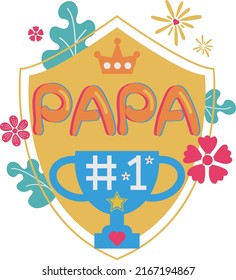 Happy Father's Day Card Shield Trophy Flat Icon Vector Symbol Sticker Illustration Design