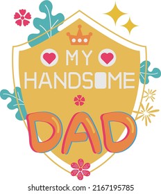 Happy Father's Day Card Shield Handsome Flat Icon Vector Symbol Sticker Illustration Design