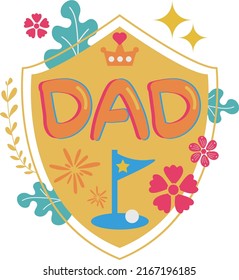Happy Father's Day Card Shield Golf Flat Icon Vector Symbol Sticker Illustration Design