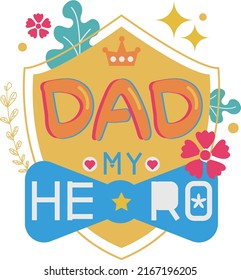 Happy Father's Day Card Shield Cravat Flat Icon Vector Symbol Sticker Illustration Design