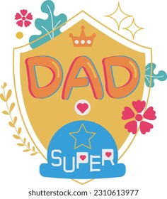 Happy Father's Day Card Shield Flat Symbol Sticker Illustration Design