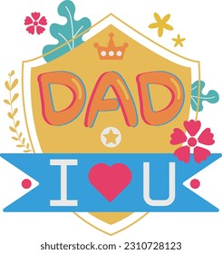 Happy Father's Day Card Shield Flat Symbol Sticker Illustration Design