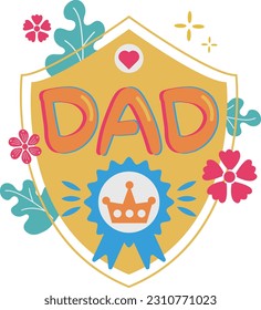 Happy Father's Day Card Shield Flat Symbol Sticker Illustration Design