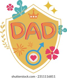 Happy Father's Day Card Shield Flat Symbol Sticker Illustration Design