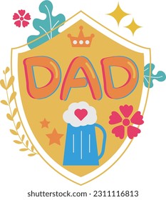 Happy Father's Day Card Shield Flat Symbol Sticker Illustration Design