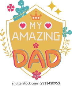 Happy Father's Day Card Shield Flat Symbol Sticker Illustration Design