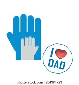 Happy fathers day card and sign vintage retro. Hands of father and son or daughter are drawn to each other