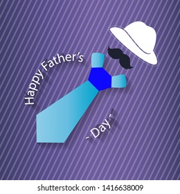 Happy fathers day card with tie, hat, mustache - Vector