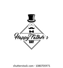 Happy Fathers Day card. Top hat, Mustache, Bow tie, Glasses. Fathers day symbols. Dad greeting. Vector illustration