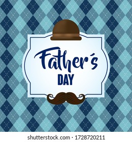 happy fathers day card with tophat and mustache vector illustration design