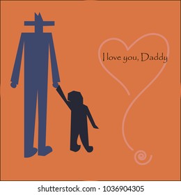 Happy Fathers' day card - Vector illustration of blue shapes holding hand, on an orange background