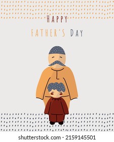  Happy father's day card. Vector hand drawn illustration of father and son.