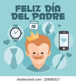 Happy Fathers day card. Vector Element Set. Dad with mustache. 
