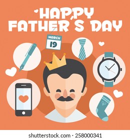 Happy Fathers day card. Vector Element Set. Dad with mustache.
