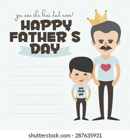 Happy Fathers day card. Vector Element Set. Dad with mustache and son.