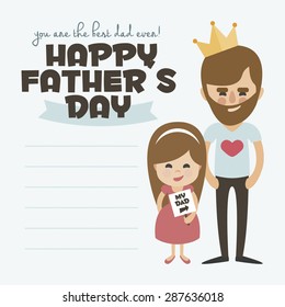 Happy Fathers day card. Vector Element Set. Dad with beard and daughter. 