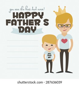 Happy Fathers day card. Vector Element Set. Dad blond with glasses and son. 