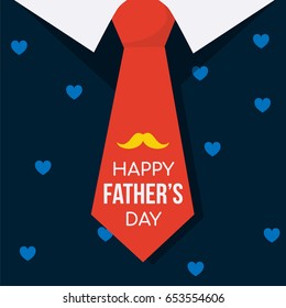 Happy father's day card vector illustration, Cute daddy dress shirt with red tie.