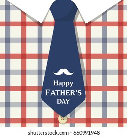 Happy father's day card vector illustration, Cute daddy flannel shirt with blue tie.