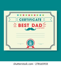 Happy fathers day card vintage retro. World's best dad certificate template. vector design.