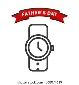 happy father's day card with watch icon over white background. colorful design. vector illustration