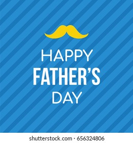 Happy father's day card with yellow mustache on blue stripe background, Vector illustration. 