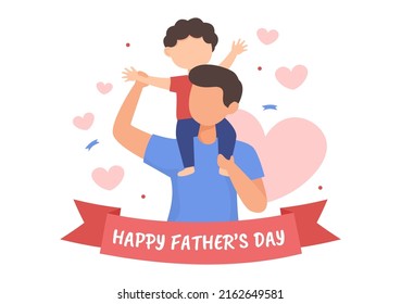 Happy Vathers Day Cartoon Illustration mit Bild von Vater und Sohn im flachen Stil Design für Poster oder Grußkarte