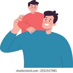 Happy Father's Day Cartoon Illustration. Father with Son Moment. Isolated Vector Character