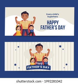 Happy father's day cartoon style banner design template