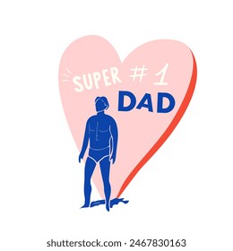 Happy Father's Day. Cartoon father's day vector calligraphy greeting cards. Number one Dad Typography. Pink heart and father silhouette. Super Dad illustration