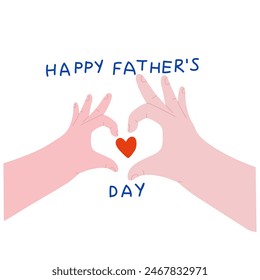 Happy Father's Day. Cartoon father's day vector calligraphy greeting cards. Hand of father and child, the love of a child for a father. Gesture of love with hands