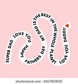 Happy Father's Day. Cartoon father's day vector calligraphy greeting cards. Linear text for father