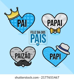 Happy Father's Day Celebration of Father's Day in Brazil. Blue Heart Father's Day. Vector template for poster, banner, postcard, postcard, etc.