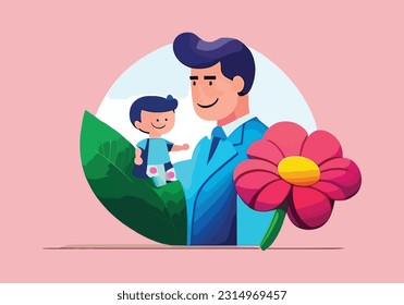 Happy Father's Day celebration cartoon characters vector illustration. Happy Father's Day greeting card design
