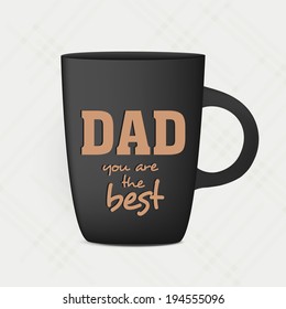 Happy Father's Day celebration coffee mug with stylish text on grey background.