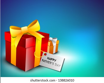 Happy Fathers Day celebration concept with gift boxes wrapped with ribbon and tag.